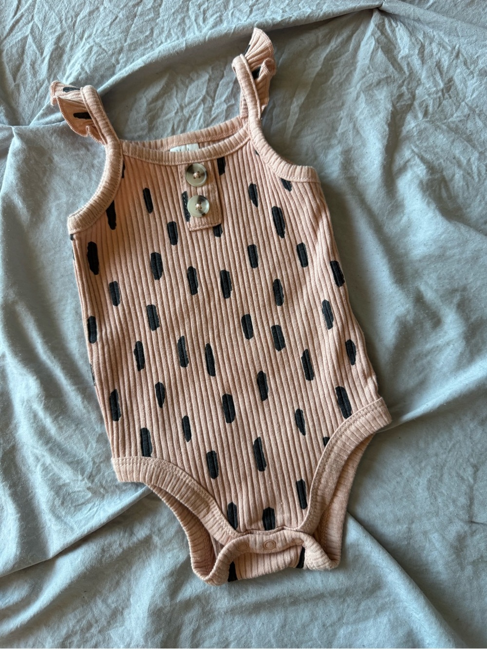 Ribbed Peach Dot-Print Baby One-Piece Bodysuit - Picture 1 of 3